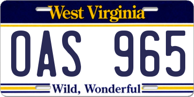 WV license plate OAS965