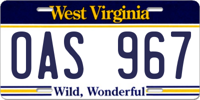 WV license plate OAS967