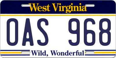 WV license plate OAS968