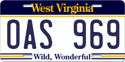 WV license plate OAS969