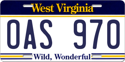 WV license plate OAS970
