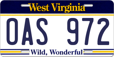 WV license plate OAS972