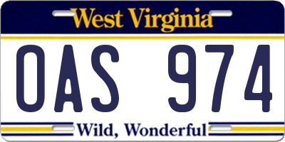 WV license plate OAS974