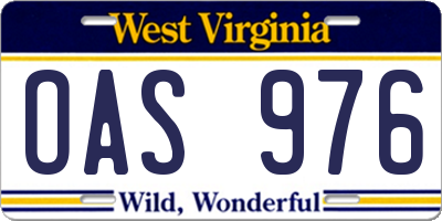 WV license plate OAS976
