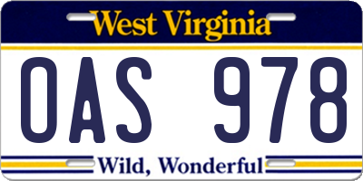 WV license plate OAS978