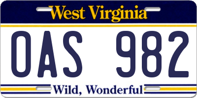 WV license plate OAS982