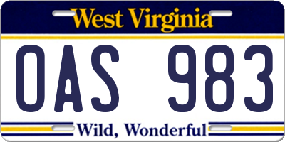 WV license plate OAS983