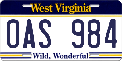 WV license plate OAS984