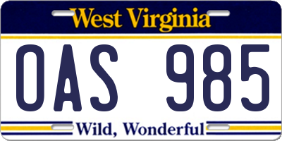 WV license plate OAS985