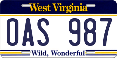 WV license plate OAS987
