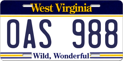 WV license plate OAS988