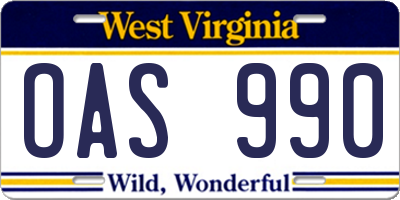 WV license plate OAS990