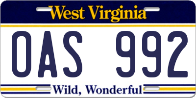 WV license plate OAS992