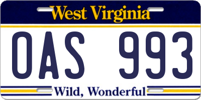 WV license plate OAS993
