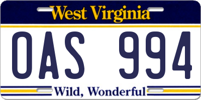 WV license plate OAS994