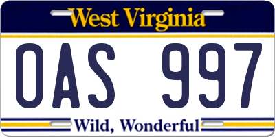 WV license plate OAS997