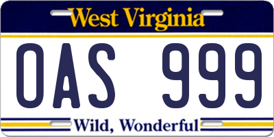 WV license plate OAS999