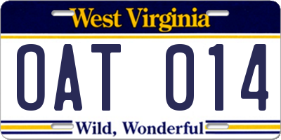 WV license plate OAT014
