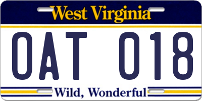 WV license plate OAT018