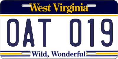 WV license plate OAT019