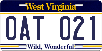 WV license plate OAT021