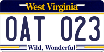 WV license plate OAT023