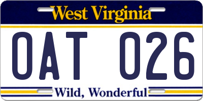 WV license plate OAT026