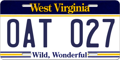 WV license plate OAT027