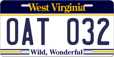 WV license plate OAT032