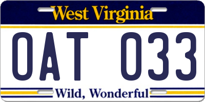 WV license plate OAT033