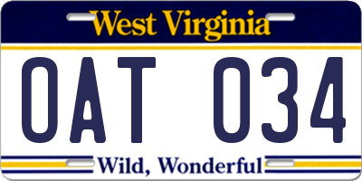 WV license plate OAT034