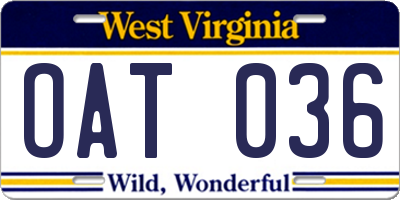 WV license plate OAT036