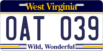 WV license plate OAT039
