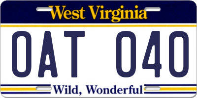WV license plate OAT040