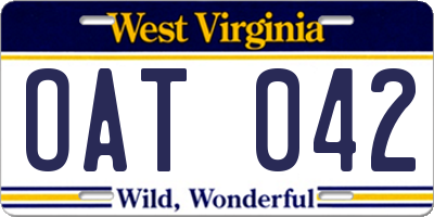 WV license plate OAT042