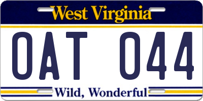WV license plate OAT044