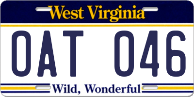 WV license plate OAT046