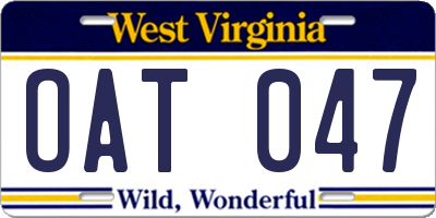 WV license plate OAT047