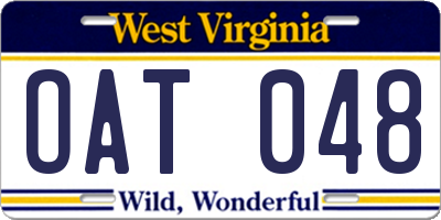 WV license plate OAT048