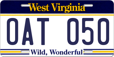 WV license plate OAT050