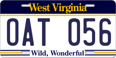 WV license plate OAT056