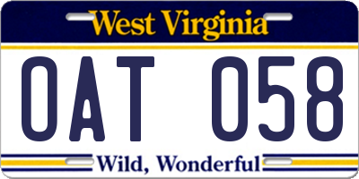 WV license plate OAT058