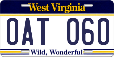 WV license plate OAT060