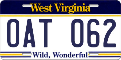 WV license plate OAT062