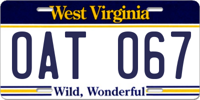 WV license plate OAT067