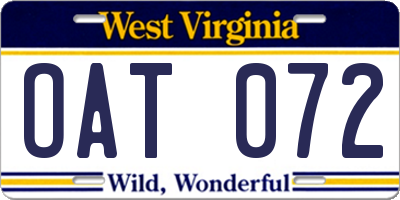 WV license plate OAT072