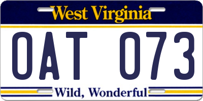 WV license plate OAT073