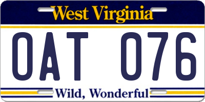 WV license plate OAT076