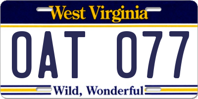 WV license plate OAT077