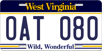 WV license plate OAT080